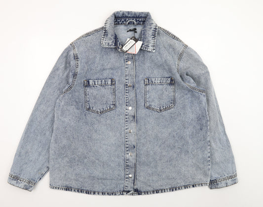 Boohoo Women Blue Denim Oversized Button-Up Jacket UK 16 Casual Style