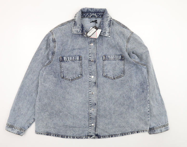 Boohoo Women Blue Denim Oversized Button-Up Jacket UK 16 Casual Style