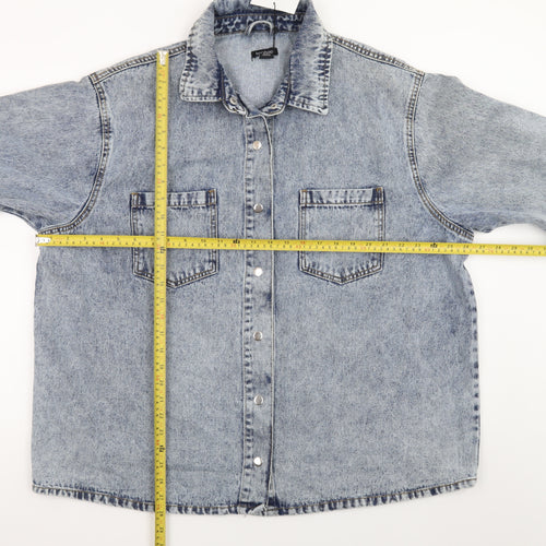 Boohoo Women Blue Denim Oversized Button-Up Jacket UK 16 Casual Style