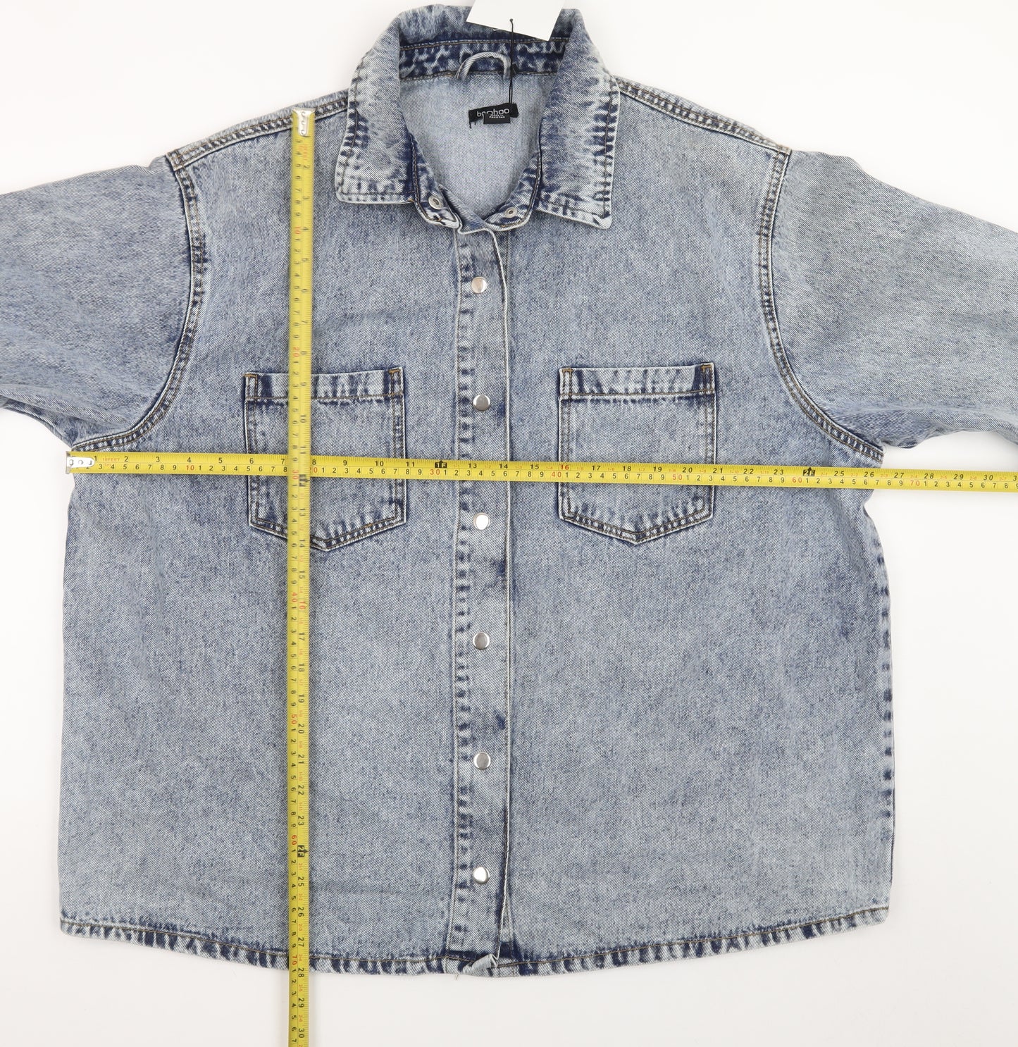Boohoo Women Blue Denim Oversized Button-Up Jacket UK 16 Casual Style