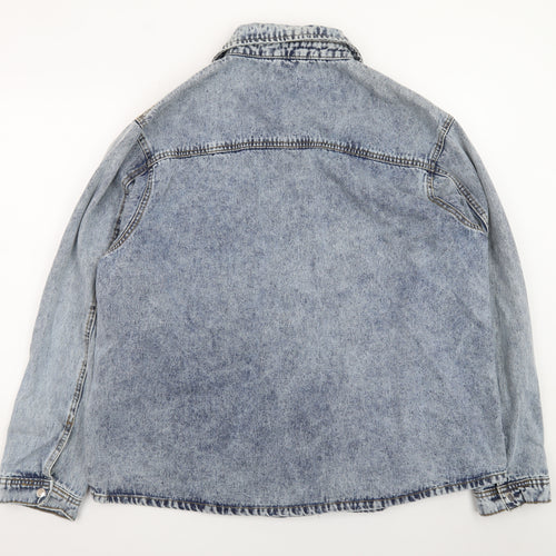 Boohoo Women Blue Denim Oversized Button-Up Jacket UK 16 Casual Style