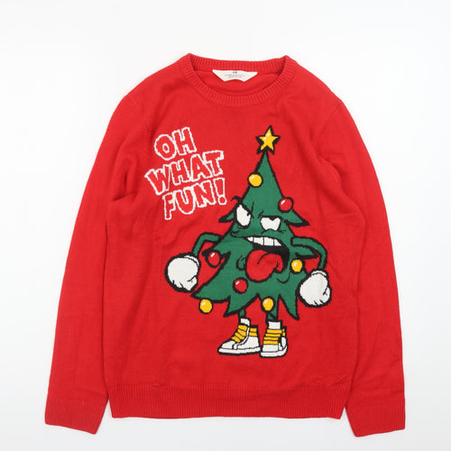 H&M Girls Red Christmas Jumper 12-14 Years Funny Festive Pullover