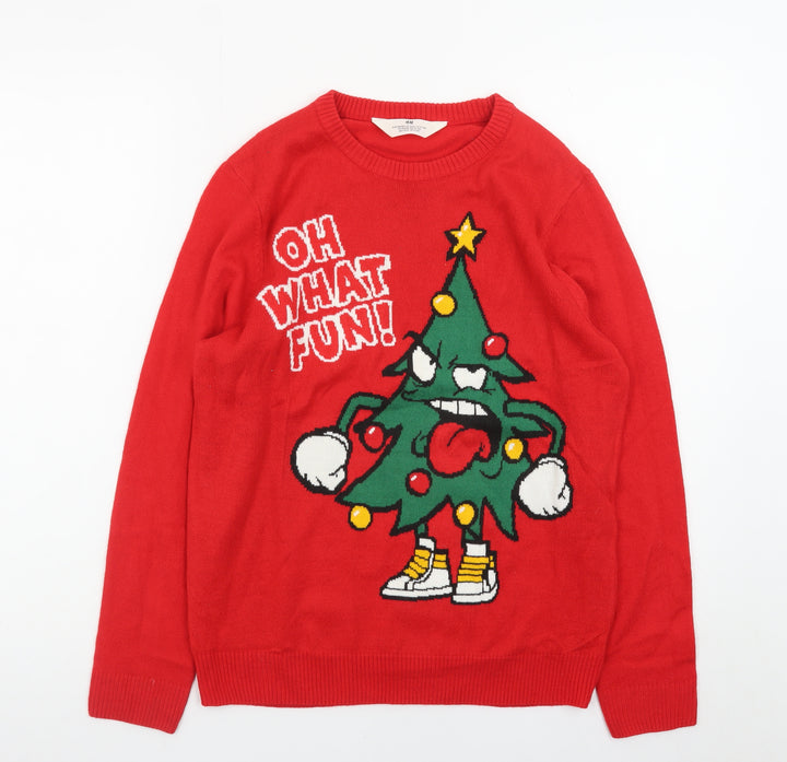 H&M Girls Red Christmas Jumper 12-14 Years Funny Festive Pullover