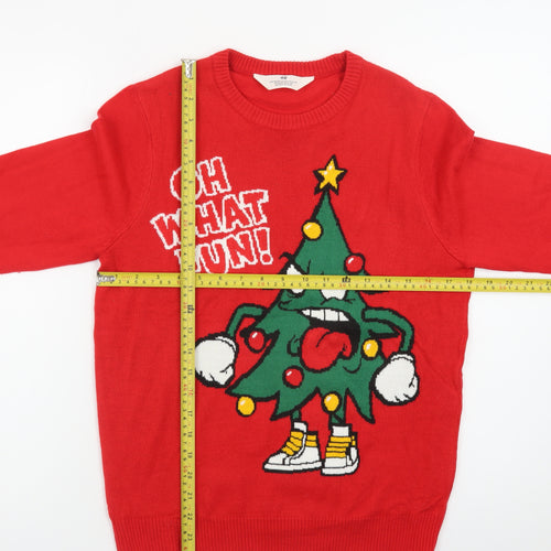 H&M Girls Red Christmas Jumper 12-14 Years Funny Festive Pullover