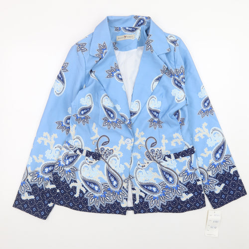 Jenny Wren Women's Blue Paisley Blazer Size 14 Classic Mid-Length Jacket