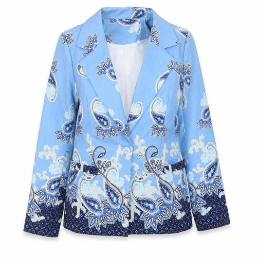 Jenny Wren Women's Blue Paisley Blazer Size 14 Classic Mid-Length Jacket