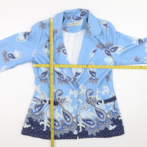 Jenny Wren Women's Blue Paisley Blazer Size 14 Classic Mid-Length Jacket