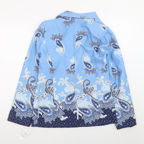 Jenny Wren Women's Blue Paisley Blazer Size 14 Classic Mid-Length Jacket