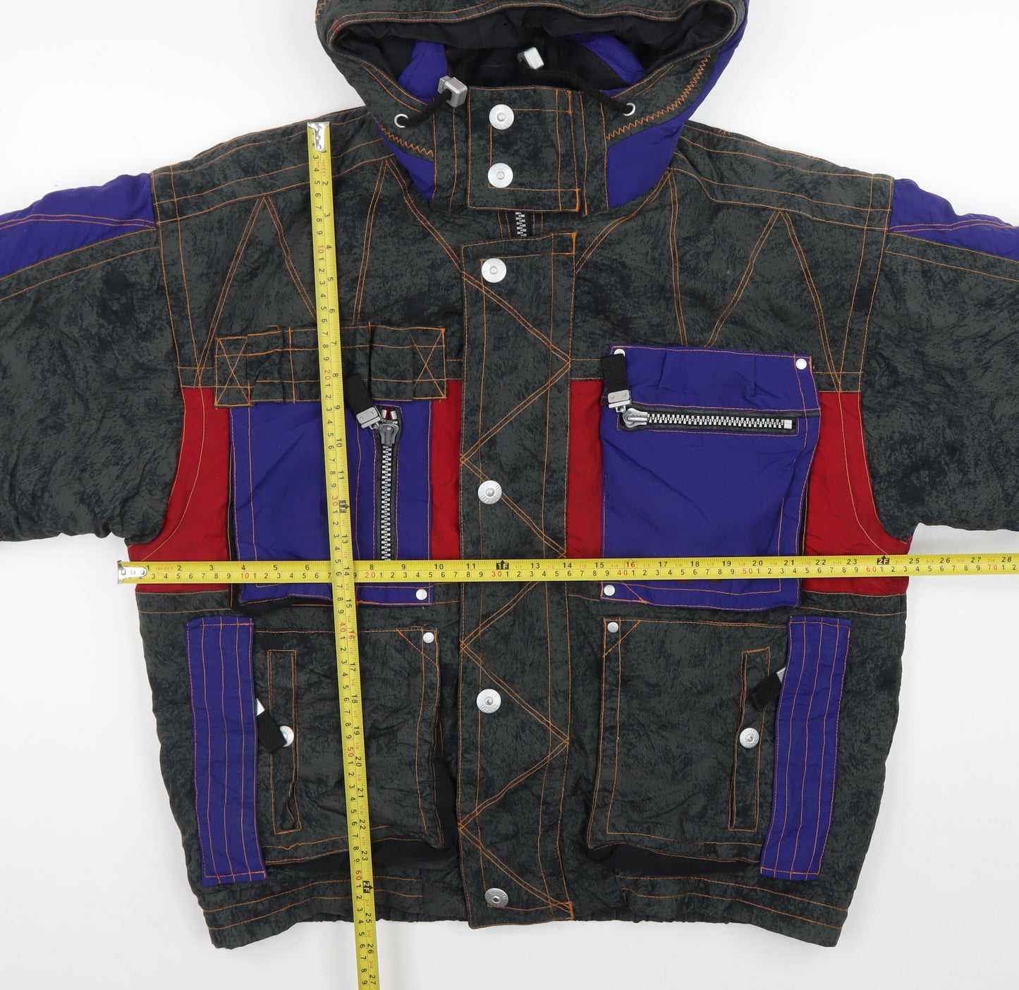 Rodeo Men's Multicoloured Hooded Retro Puffer Jacket Size M 38in