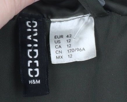 H&M Divided Women's Green Puffer Jacket Size 14 Hooded Mid-Length