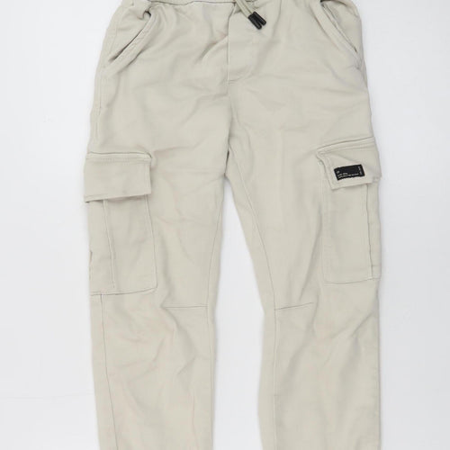 Zara Boys Beige Cargo Trousers 9 Years Elastic Waist Twill Pants