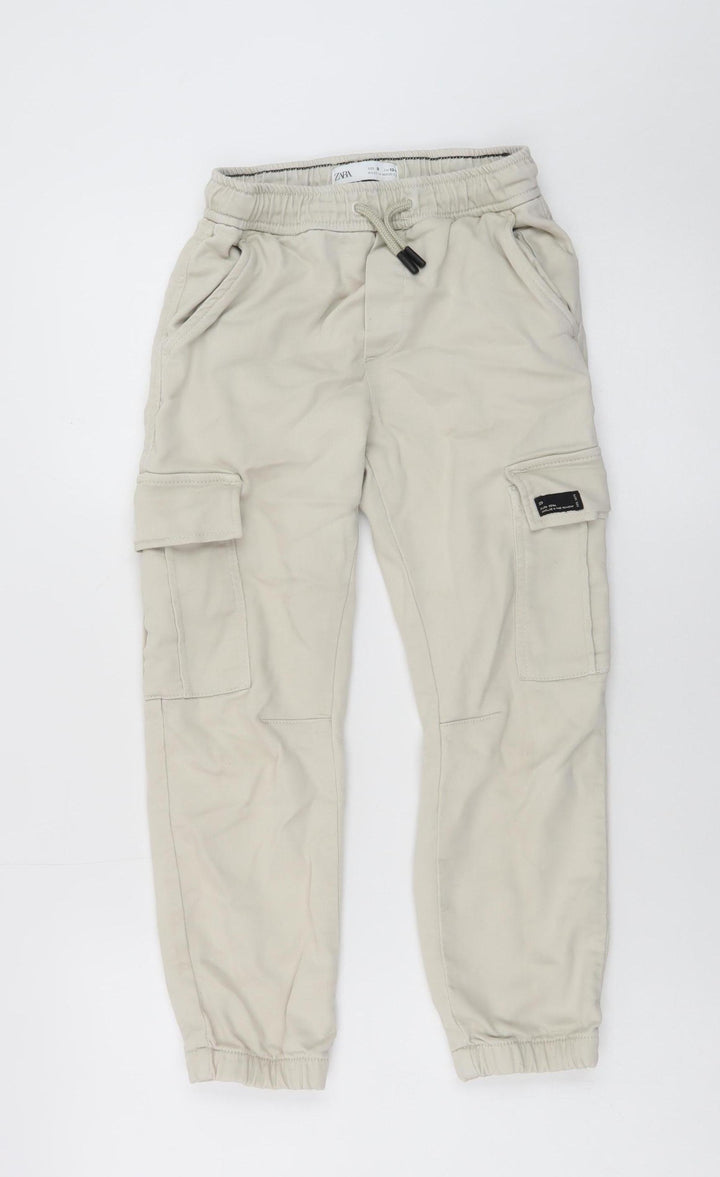 Zara Boys Beige Cargo Trousers 9 Years Elastic Waist Twill Pants