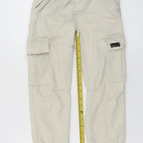 Zara Boys Beige Cargo Trousers 9 Years Elastic Waist Twill Pants