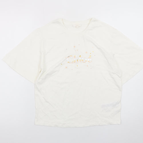 Chloé Women's Ivory Cotton Embroidered Logo T-Shirt Size 14