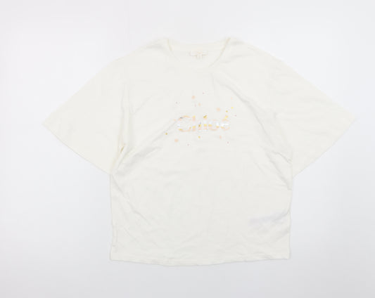 Chloé Women's Ivory Cotton Embroidered Logo T-Shirt Size 14