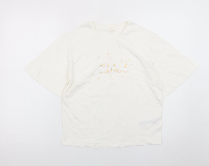 Chloé Women's Ivory Cotton Embroidered Logo T-Shirt Size 14
