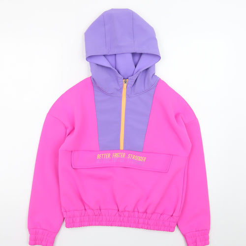 Dunnes Stores Teens Pink Purple 1/2 Zip Colourblock Hoodie Size XS