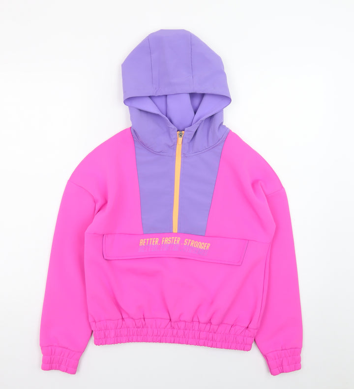 Dunnes Stores Teens Pink Purple 1/2 Zip Colourblock Hoodie Size XS