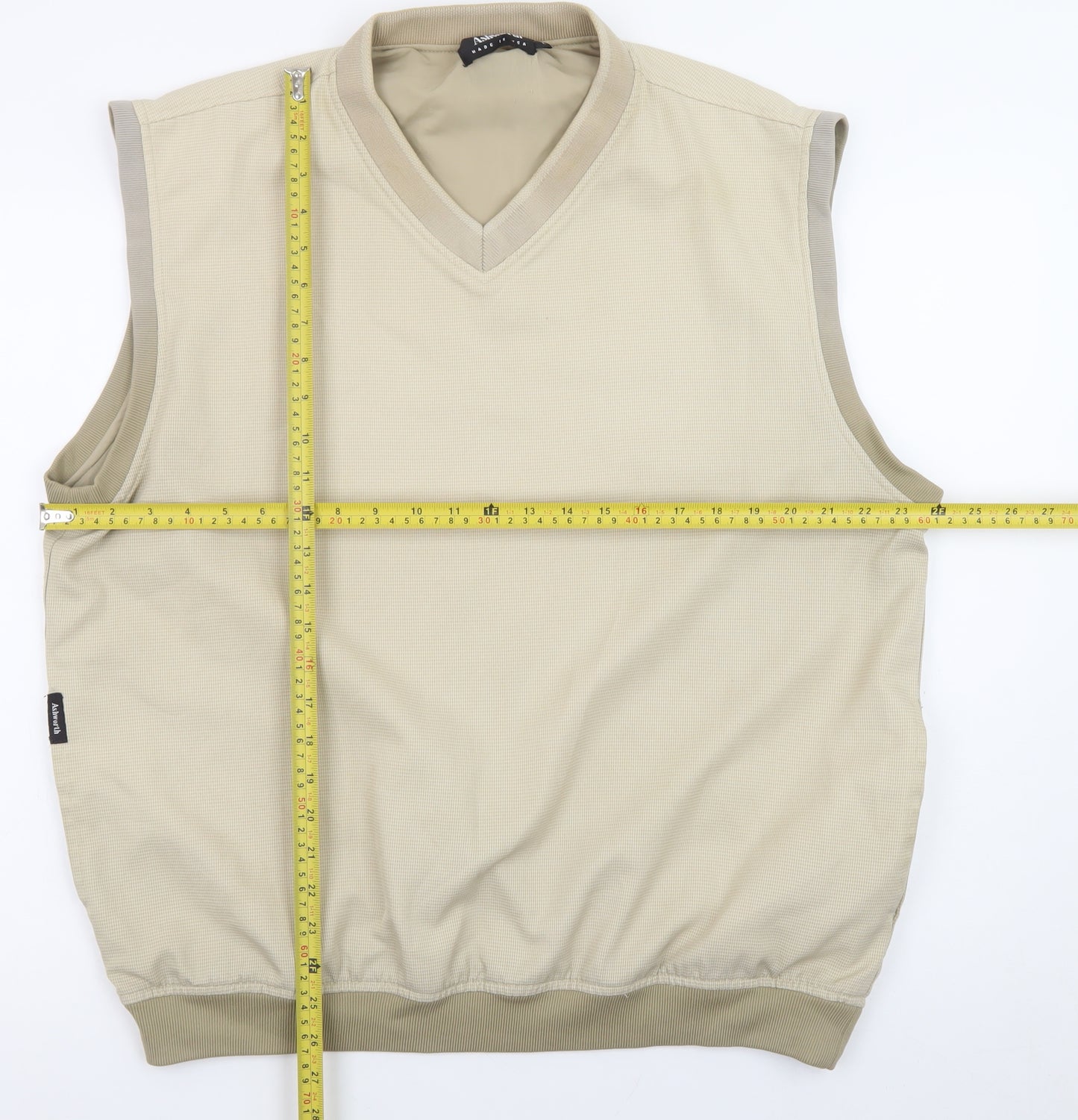 Ashworth Men's Beige Sleeveless V-Neck T-Shirt Size L Classic Fit