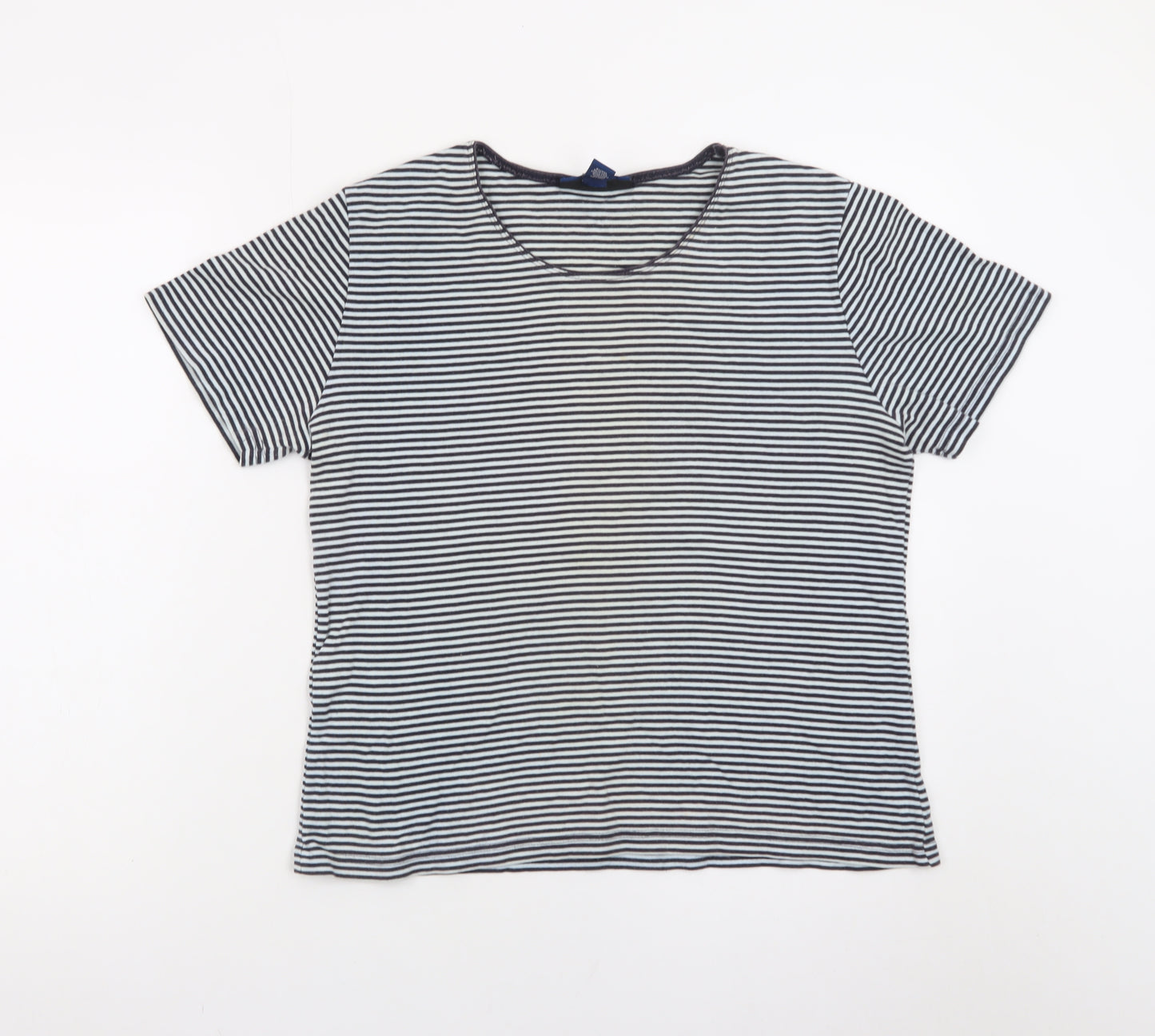Karen Scott Women Blue Striped Cotton Short Sleeve T-Shirt M