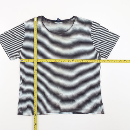 Karen Scott Women Blue Striped Cotton Short Sleeve T-Shirt M