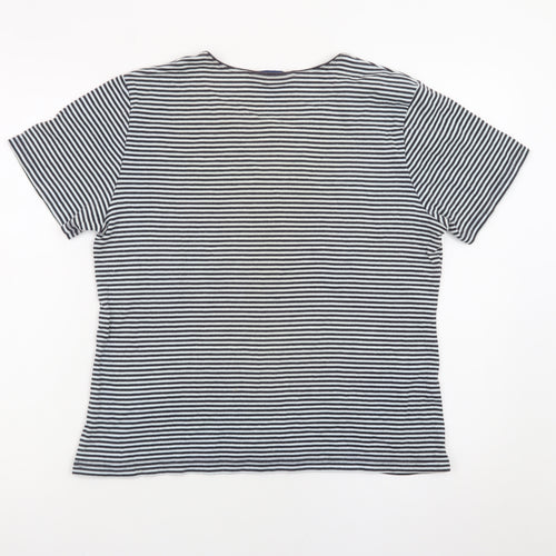 Karen Scott Women Blue Striped Cotton Short Sleeve T-Shirt M