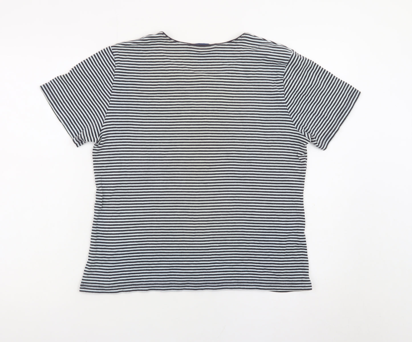 Karen Scott Women Blue Striped Cotton Short Sleeve T-Shirt M