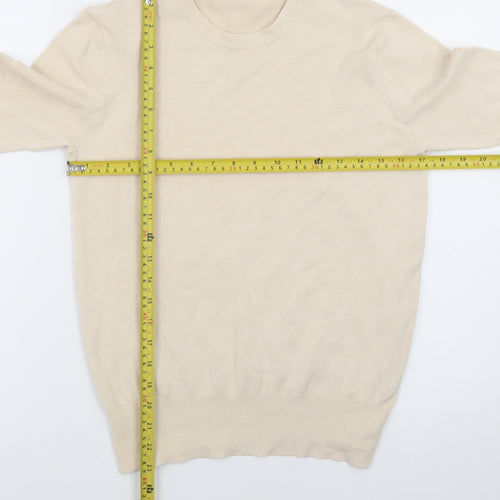 Zara Women Beige Knit Long Sleeve Basic Crew Neck Top XL