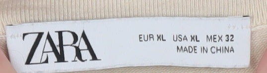 Zara Women Beige Knit Long Sleeve Basic Crew Neck Top XL