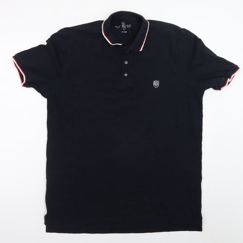Police Men’s Navy Short Sleeve Cotton Polo Shirt XXL Classic Fit