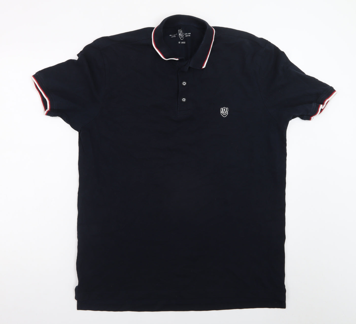 Police Men’s Navy Short Sleeve Cotton Polo Shirt XXL Classic Fit