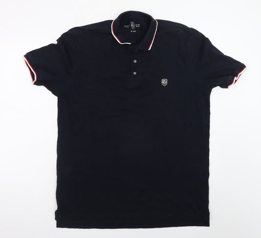 Police Men’s Navy Short Sleeve Cotton Polo Shirt XXL Classic Fit