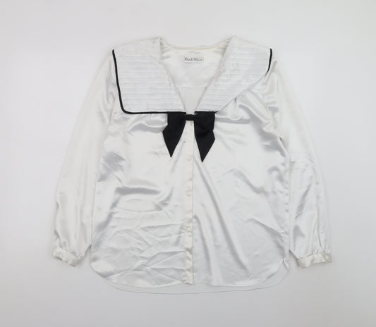 Frank Usher Women's White Nautical Bow Satin Blouse Size 12