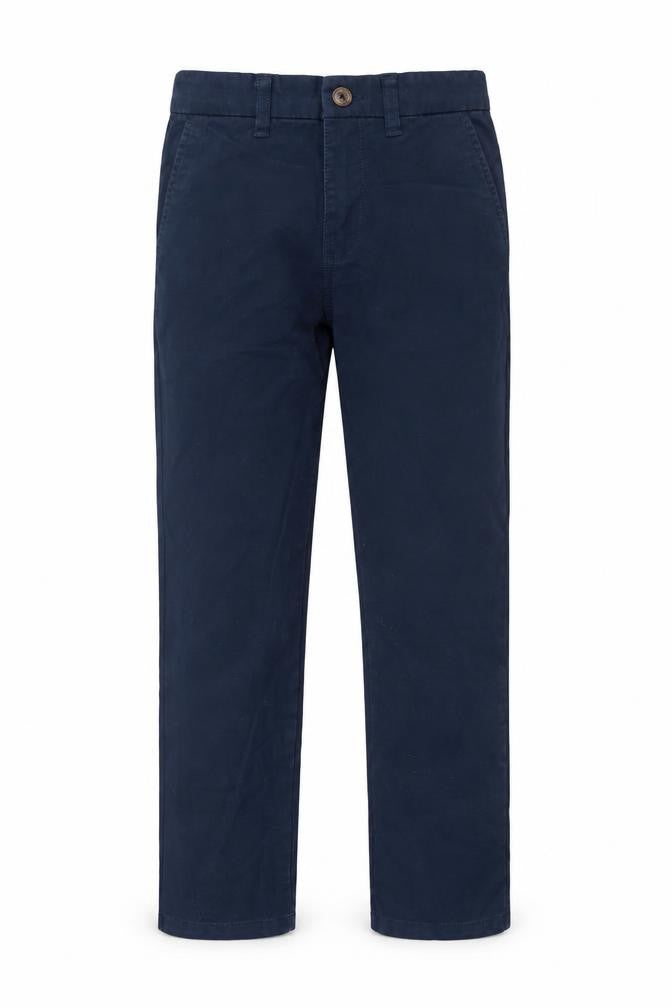 Front view of Dunnes boys’ blue chino trousers 9-10 years regular fit