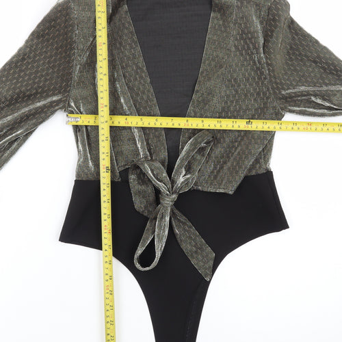 Nasty Gal Womens Grey Velvet Wrap Bodysuit Size 10 Long Sleeve