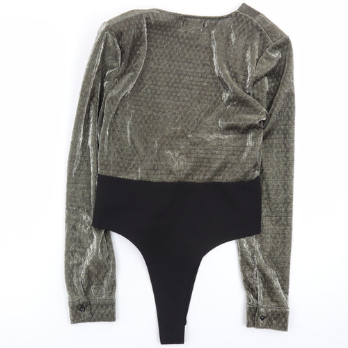 Nasty Gal Womens Grey Velvet Wrap Bodysuit Size 10 Long Sleeve