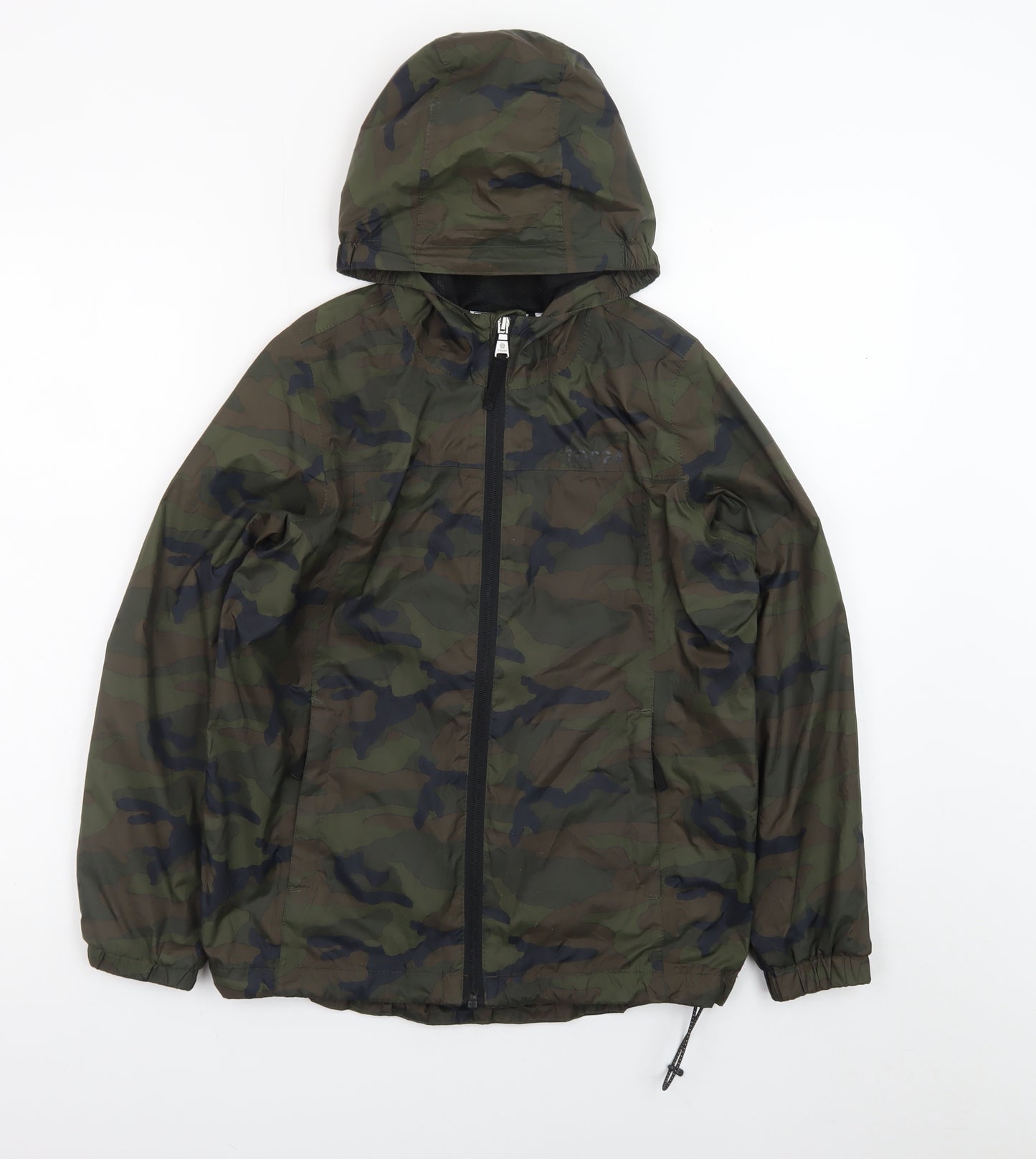 TOG24 Boys Green Camouflage Hooded Windbreaker Jacket Size 152