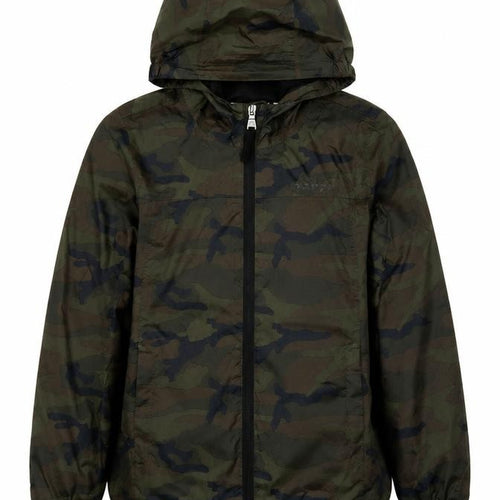 TOG24 Boys Green Camouflage Hooded Windbreaker Jacket Size 152