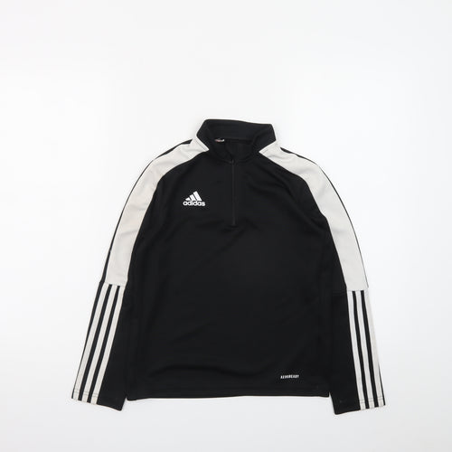 Adidas Girls Black 9-10 Years 1/4 Zip Sports Sweatshirt