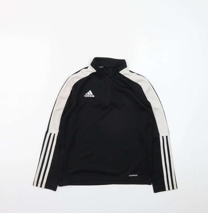Adidas Girls Black 9-10 Years 1/4 Zip Sports Sweatshirt