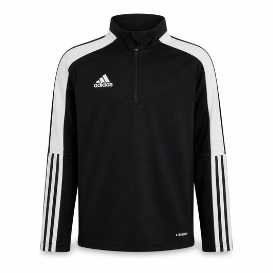 Front view of Adidas girls’ black 9-10 years 1/4 zip sports sweatshirt
