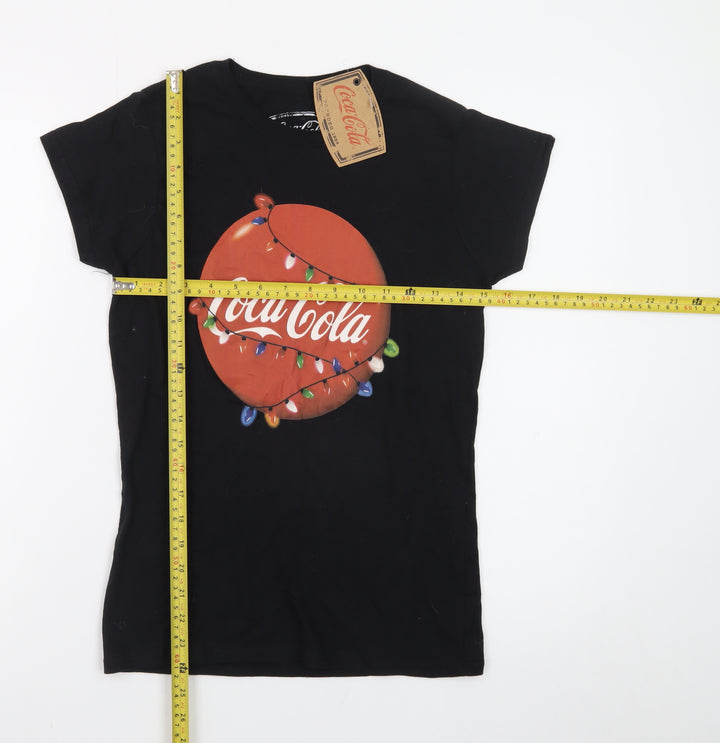 Coca-Cola Womens Black Small Christmas Graphic T-Shirt 100% Cotton