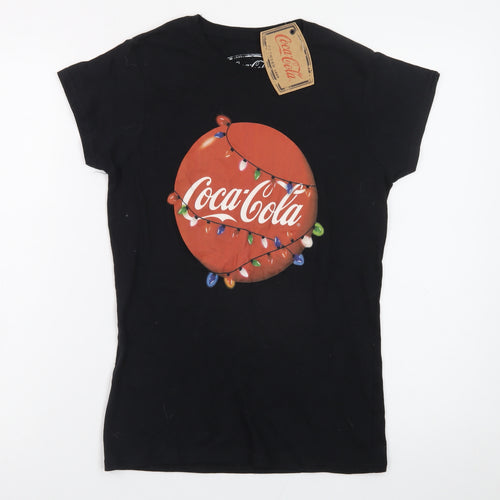 Coca-Cola Womens Black Small Christmas Graphic T-Shirt 100% Cotton