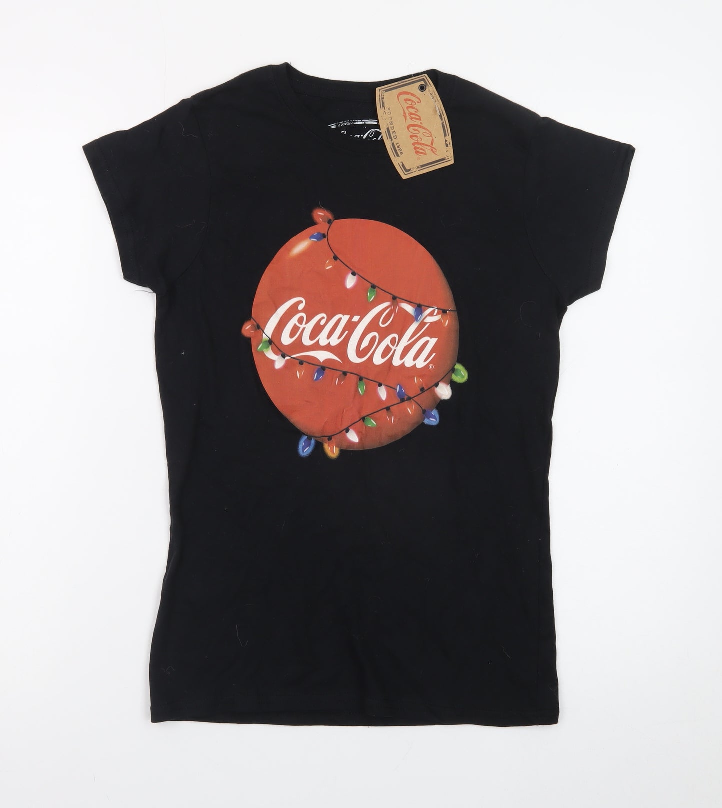 Coca-Cola Womens Black Small Christmas Graphic T-Shirt 100% Cotton