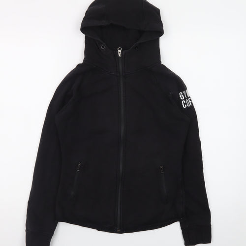 Gym+Coffee Women Black Small Full Zip Hoodie Stretch Cotton Blend