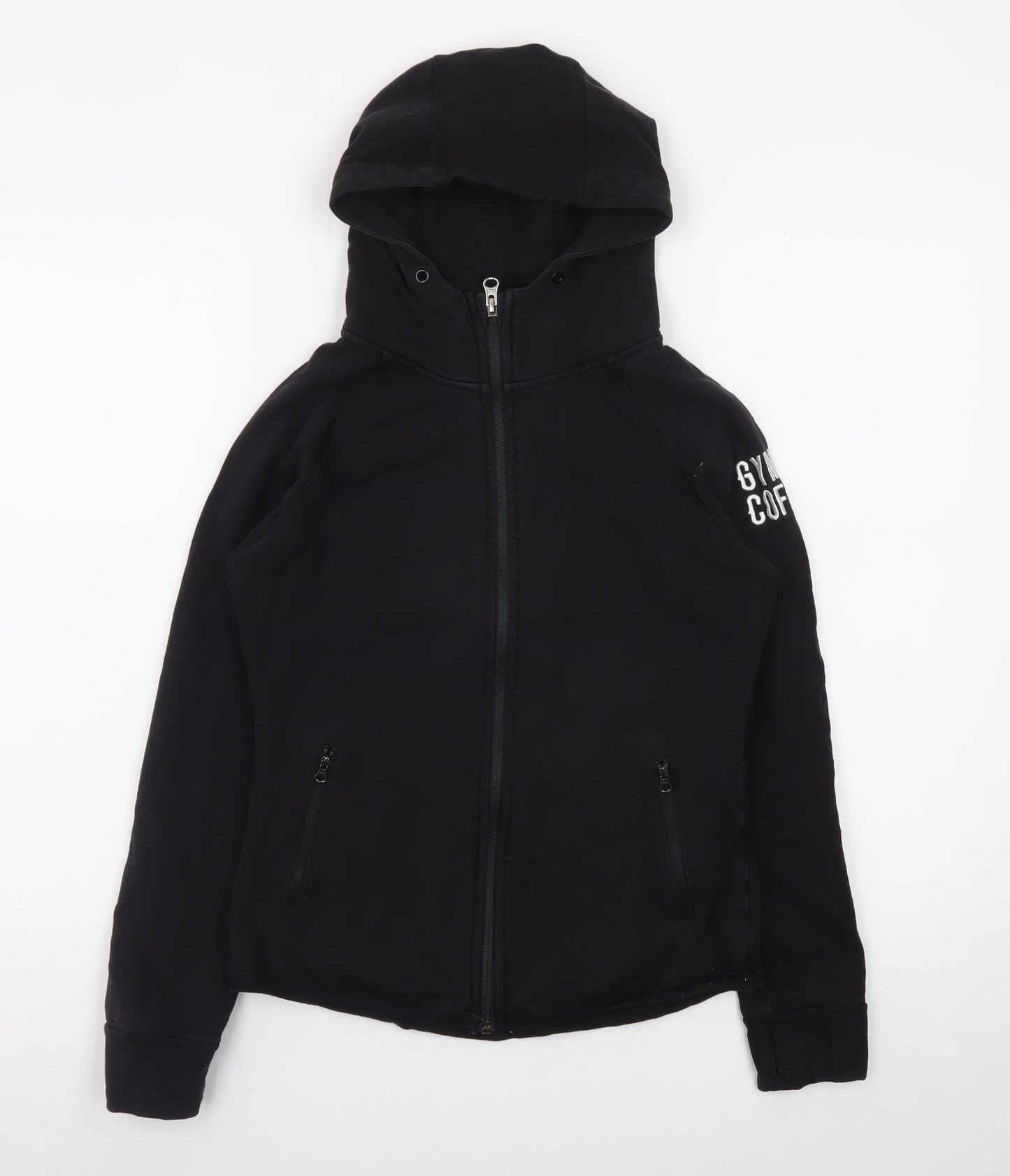 Gym+Coffee Women Black Small Full Zip Hoodie Stretch Cotton Blend