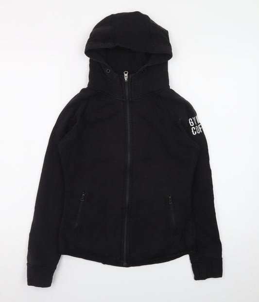 Gym+Coffee Women Black Small Full Zip Hoodie Stretch Cotton Blend