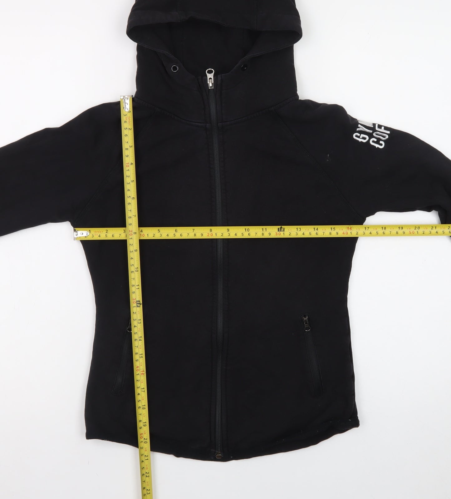 Gym+Coffee Women Black Small Full Zip Hoodie Stretch Cotton Blend