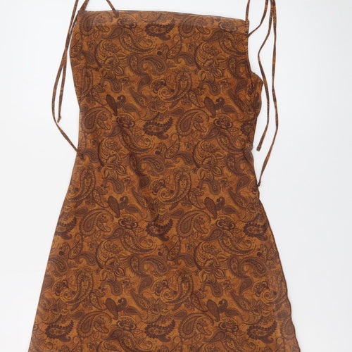 Bershka Women's Brown Paisley Slip Dress Size S Boho Summer
