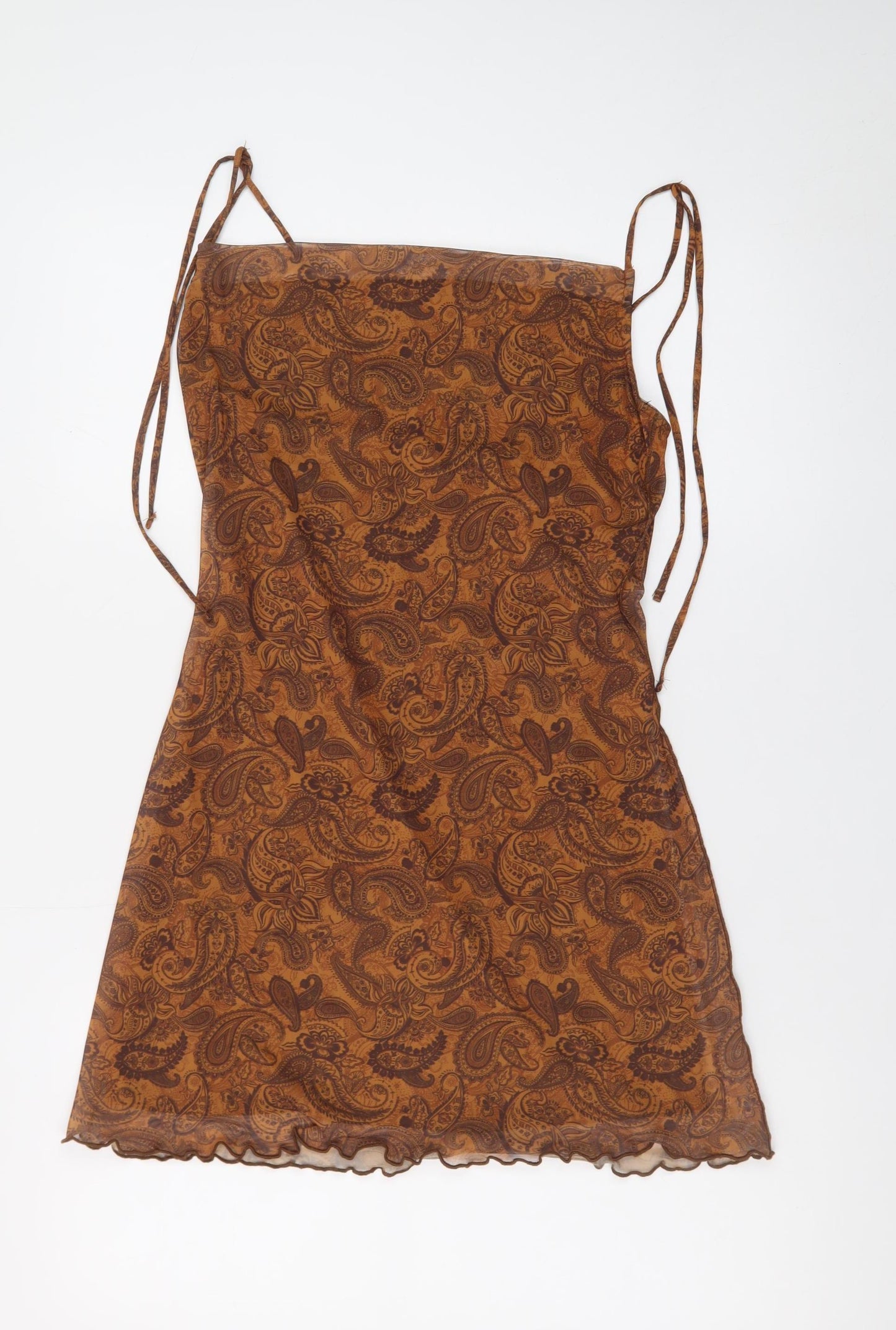 Bershka Women's Brown Paisley Slip Dress Size S Boho Summer